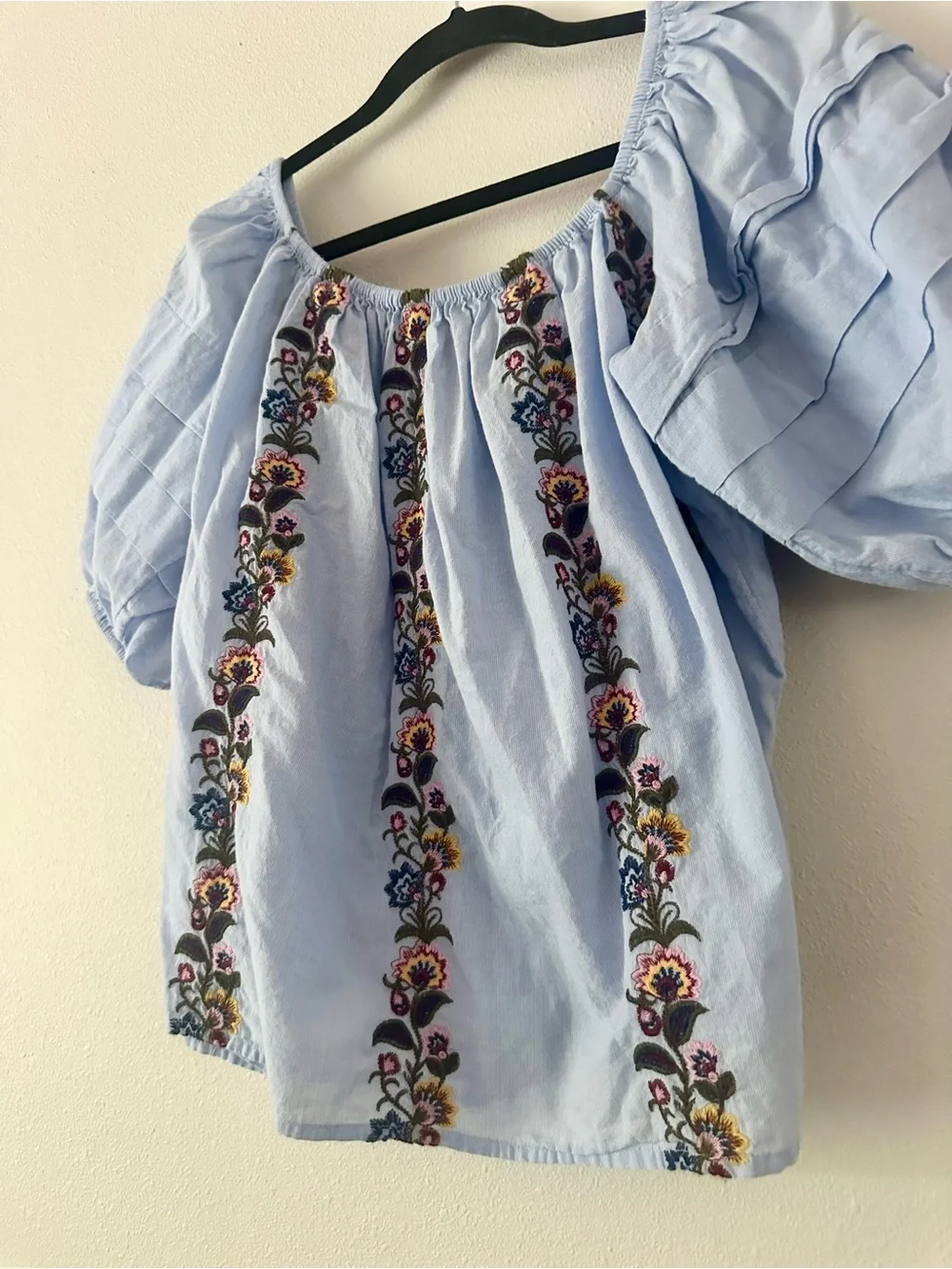 American Eagle Size L Embroidered Floral Off-Shoulder Cotton Blouse Cottagecore‎